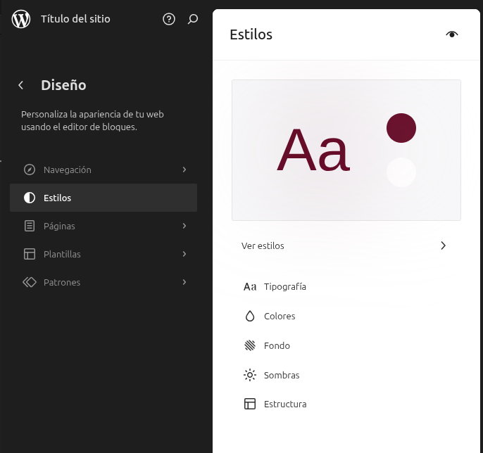 Estilos generales disponibles