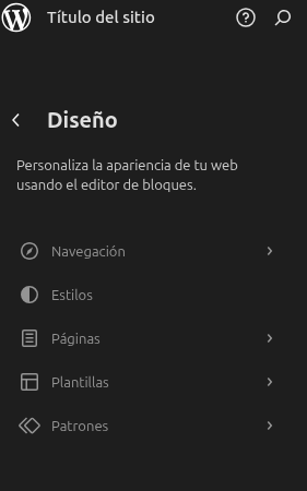 Menú del editor del sitio